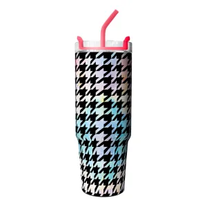 30oz Stainless Steel Cup with a Straw, Featuring a Houndstooth Design