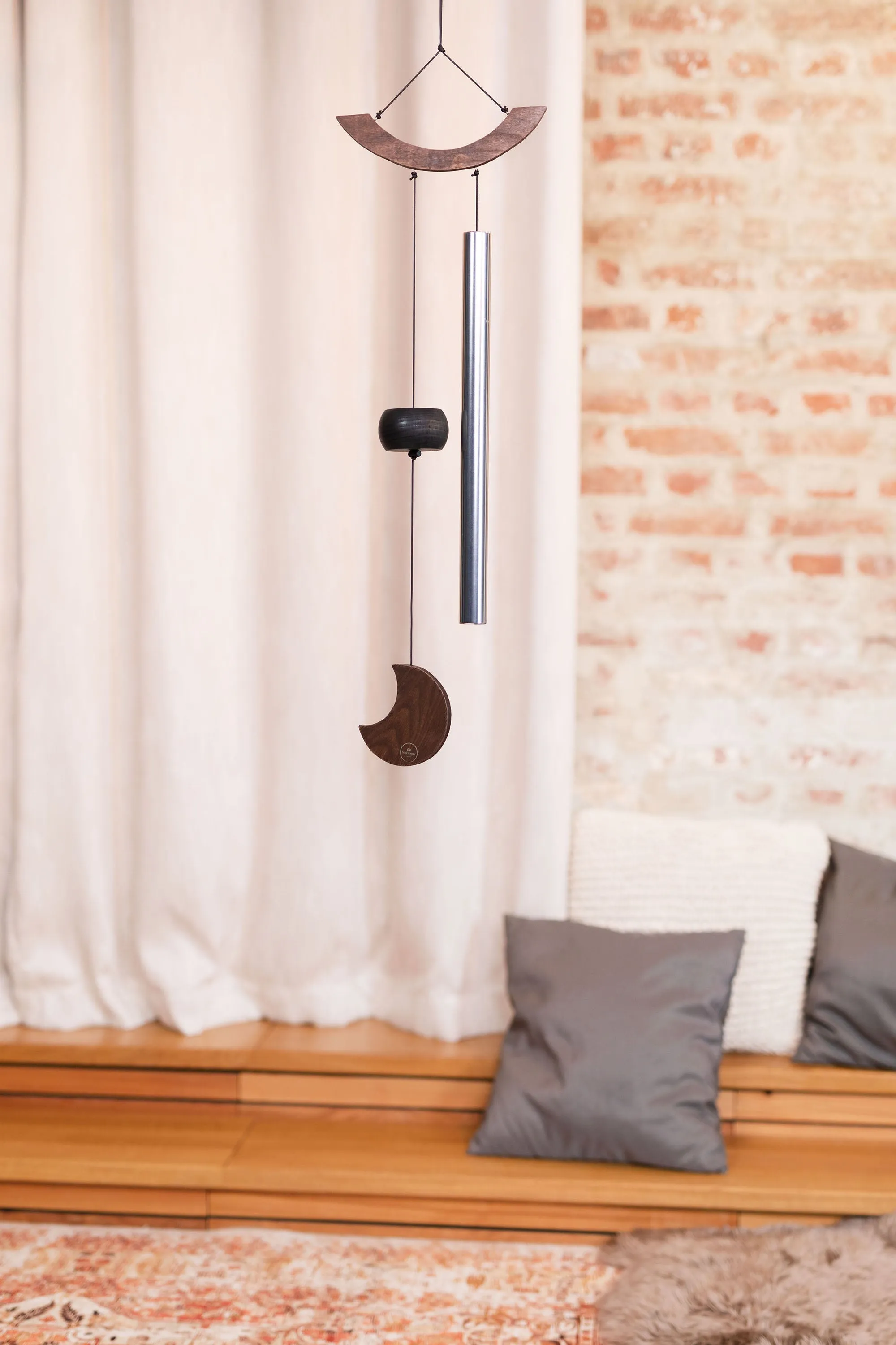 432 Hz Moon Meditation Chime 35" / 89 cm - Silver Bar & Wood