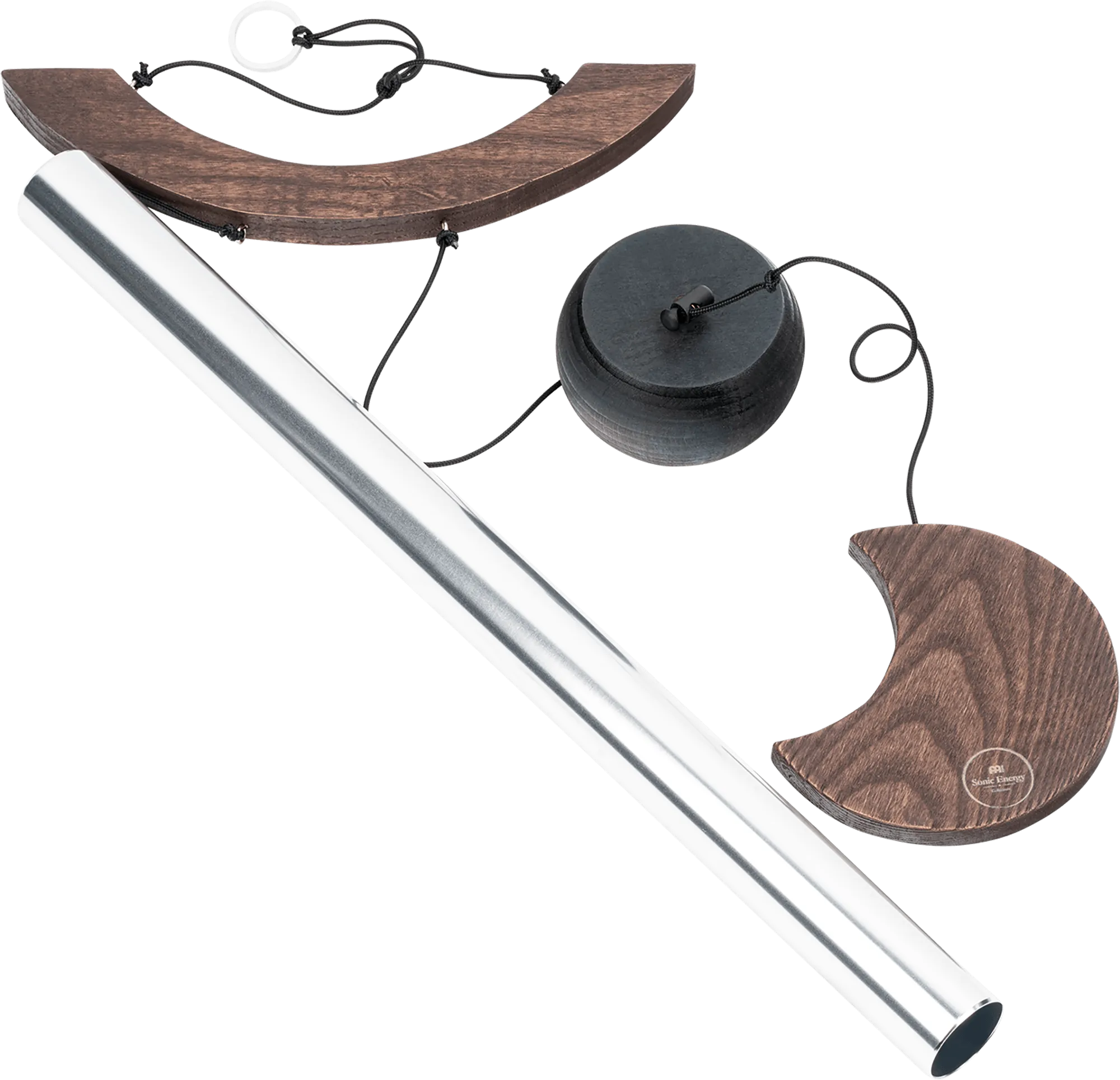 432 Hz Moon Meditation Chime 35" / 89 cm - Silver Bar & Wood