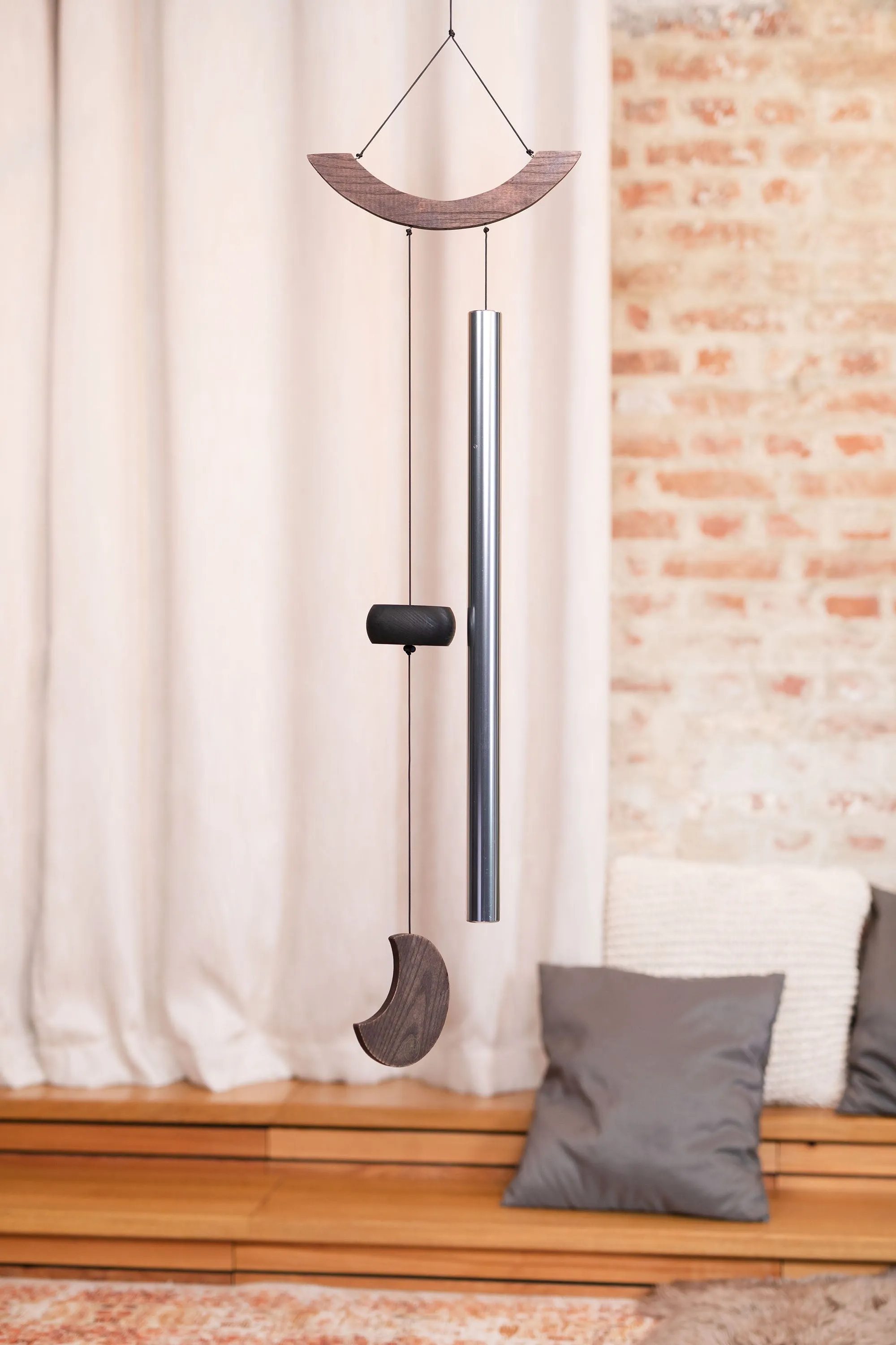 432 Hz Moon Meditation Chime 49" / 125 cm - Silver Bar & Wood