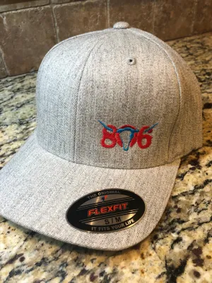 806 Flex Fit Cap (Heather Grey hat with Cherry Red 806 and Aqua Steer
