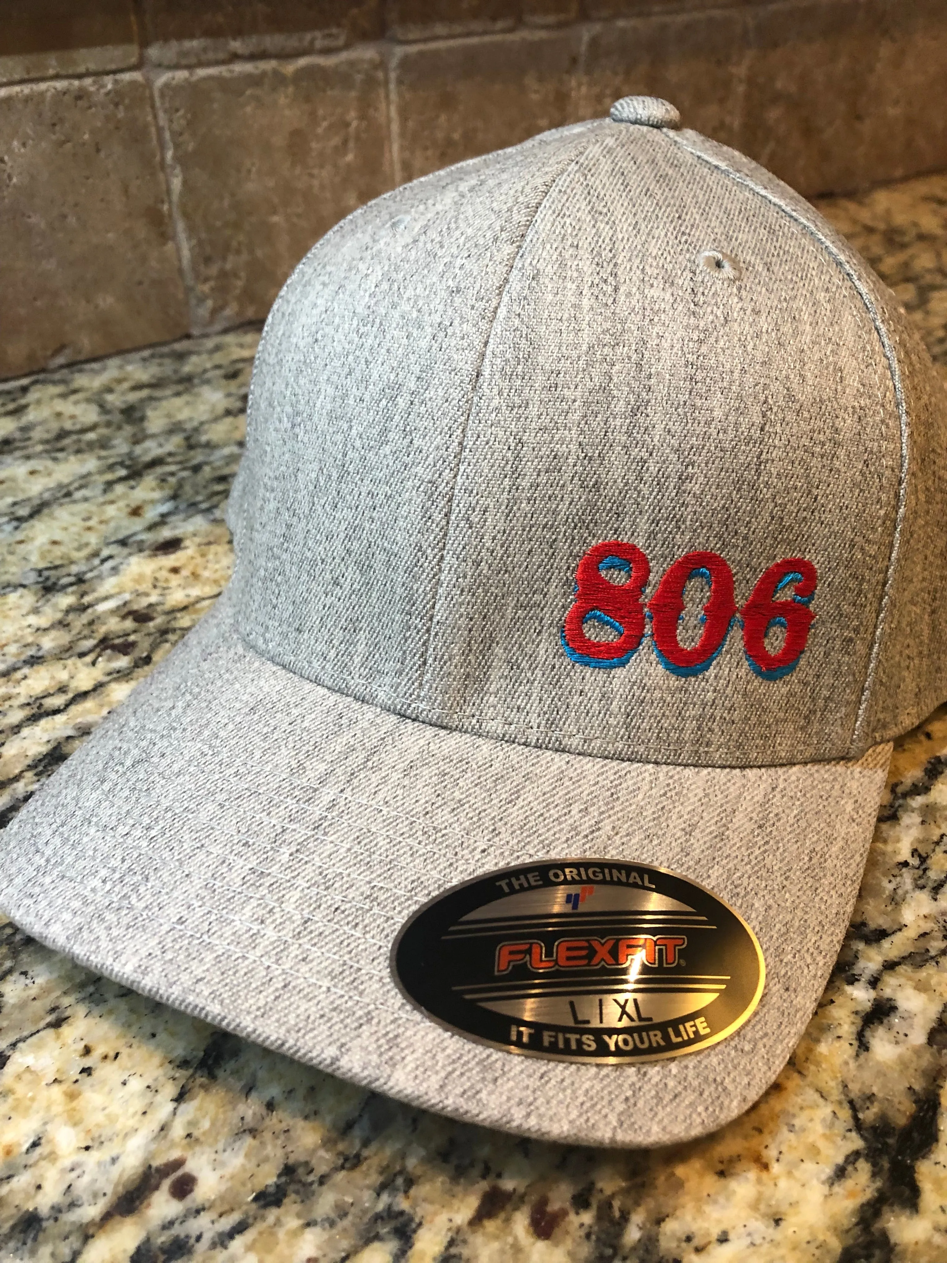 806 Flex Fit Cap Retro Logo (No STEER) Cherry Red 806 with Aqua Outline