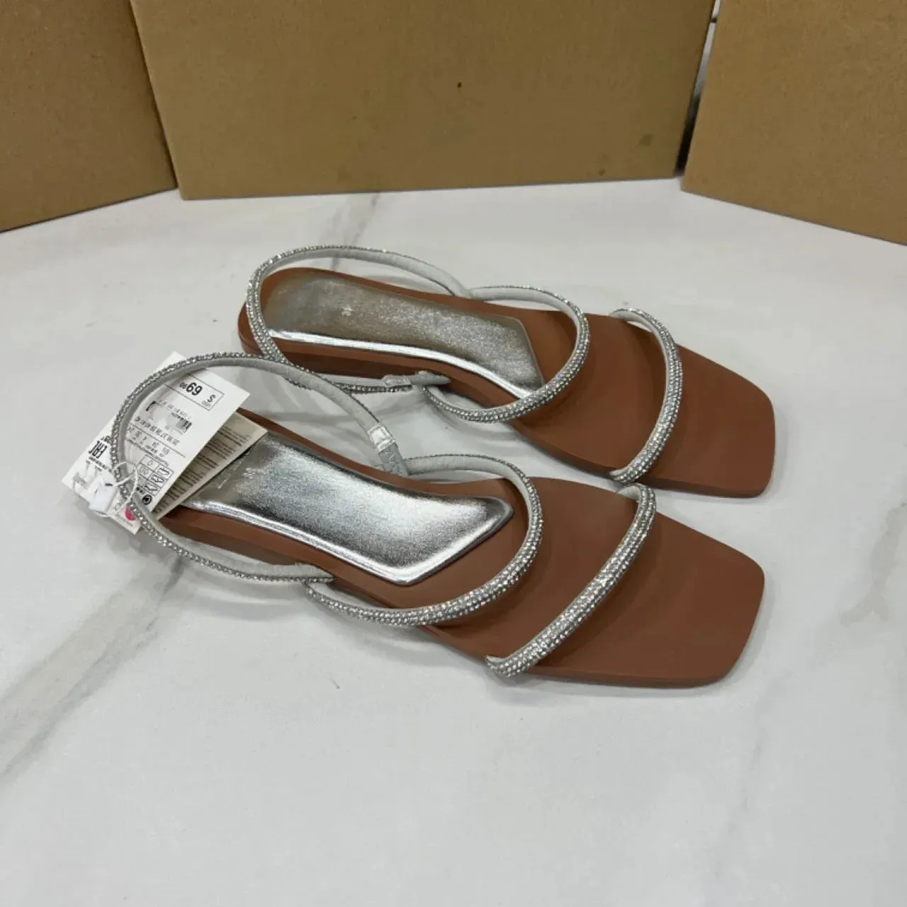 ADVBRIDGE  -  Women's Flat Sandals Bling Crystal Diamond Strap Fashion Square Toe 2025 Summer Party Shoes Sexy Light Plus Size Sandalias Mujer