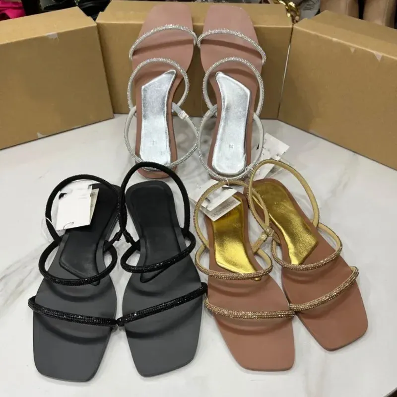 ADVBRIDGE  -  Women's Flat Sandals Bling Crystal Diamond Strap Fashion Square Toe 2025 Summer Party Shoes Sexy Light Plus Size Sandalias Mujer