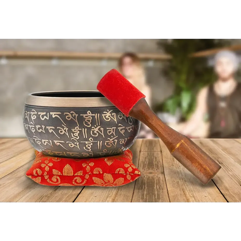 Authentic Tibetan Singing Bowl Set with Sanskrit Inscriptions