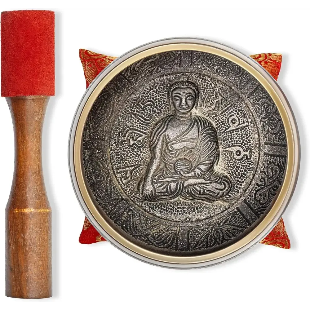 Authentic Tibetan Singing Bowl Set with Sanskrit Inscriptions