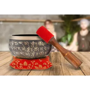 Authentic Tibetan Singing Bowl Set with Sanskrit Inscriptions