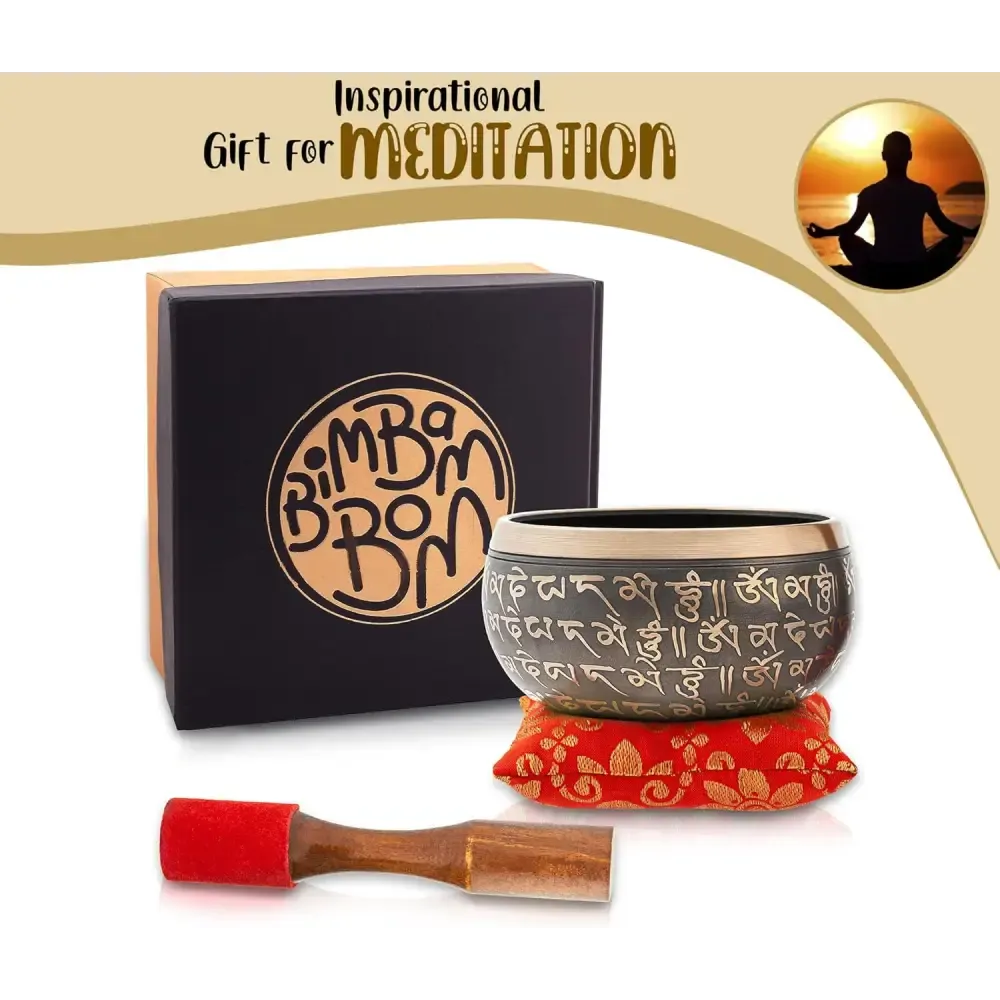 Authentic Tibetan Singing Bowl Set with Sanskrit Inscriptions