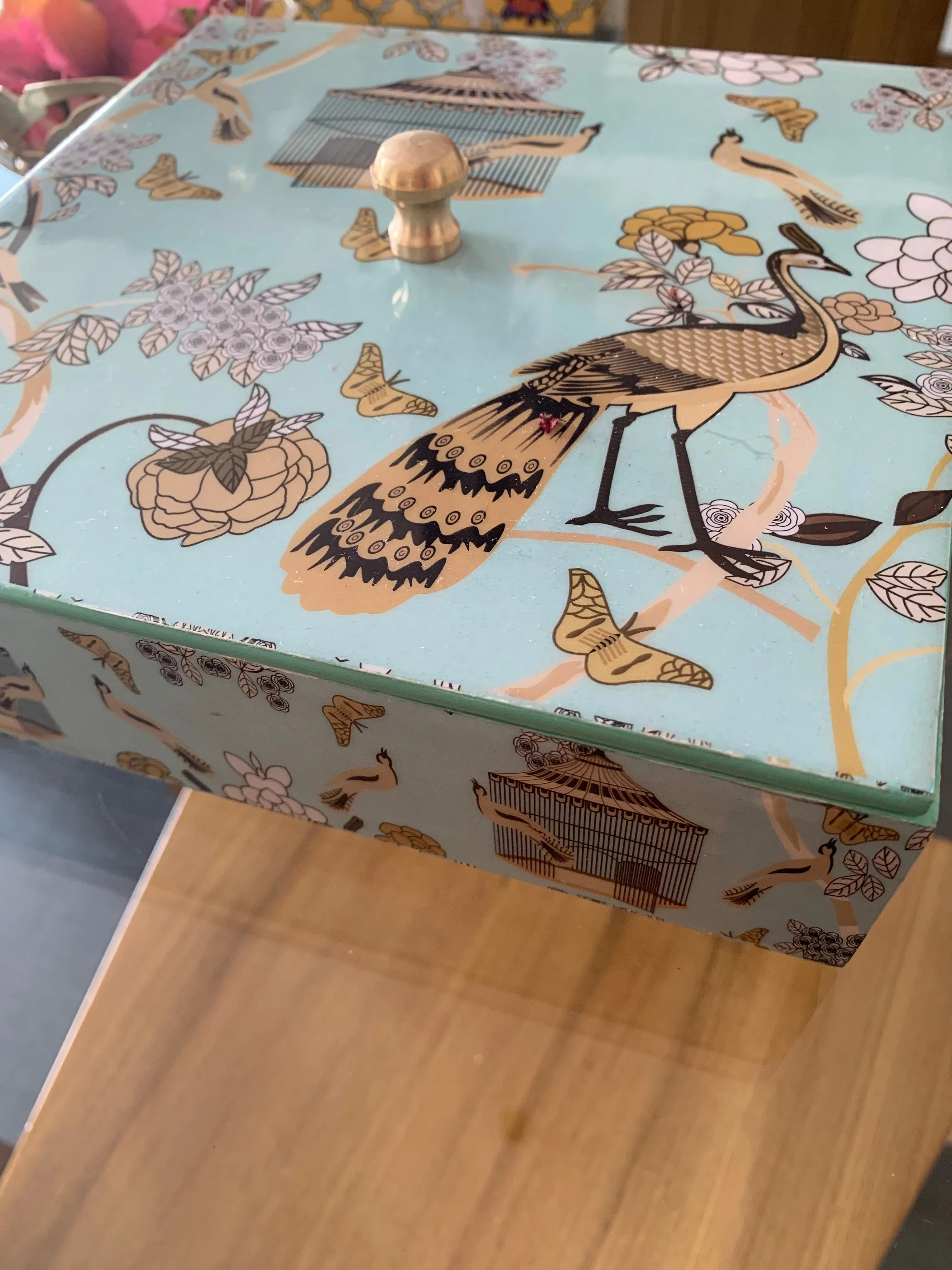 Bird Cage Enamelled Box with Lid