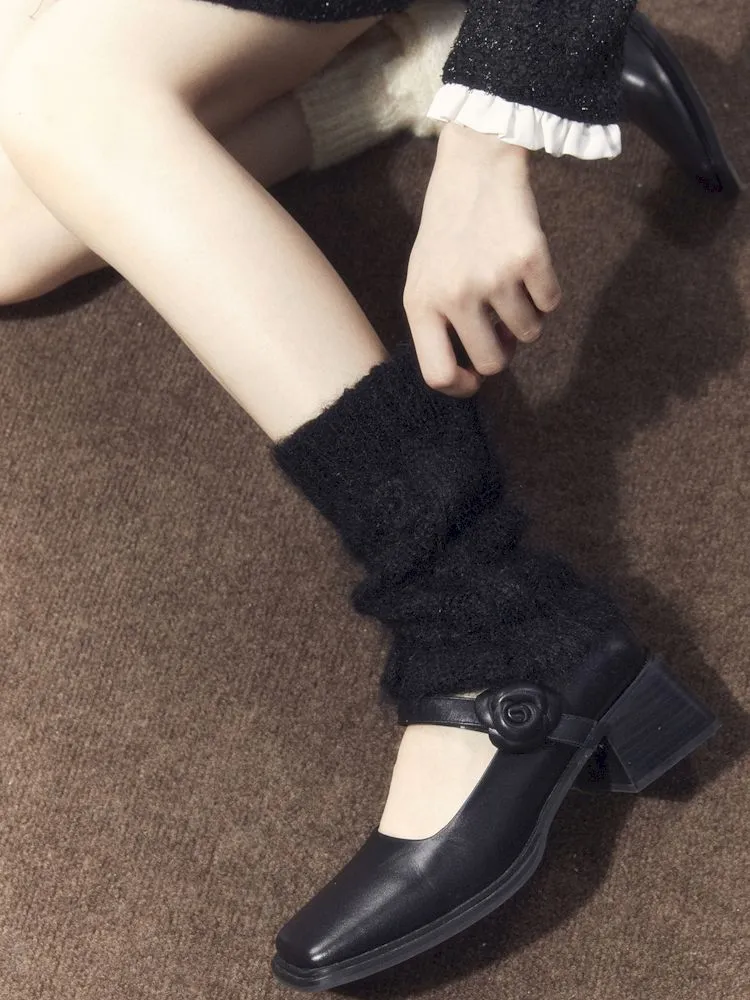 Black square toe leather shoes