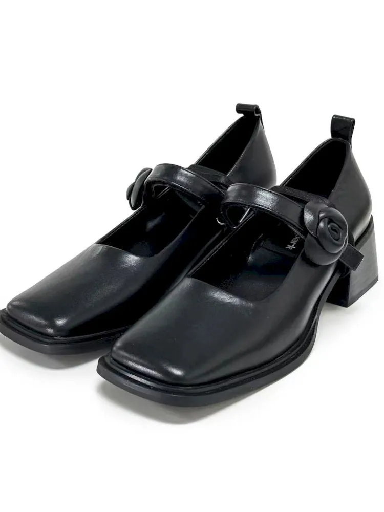 Black square toe leather shoes