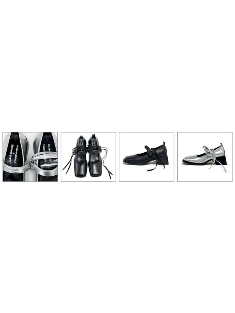 Black square toe leather shoes