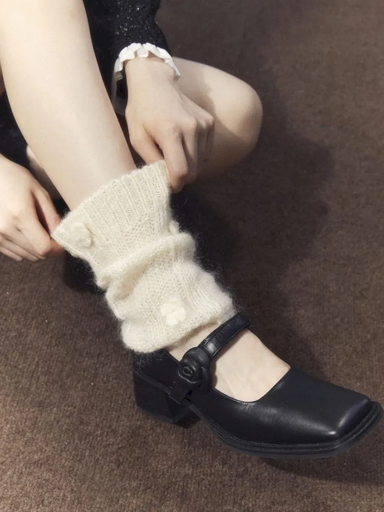 Black square toe leather shoes
