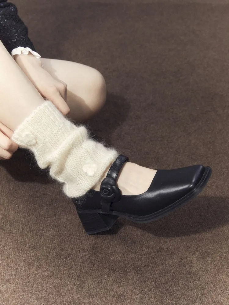Black square toe leather shoes