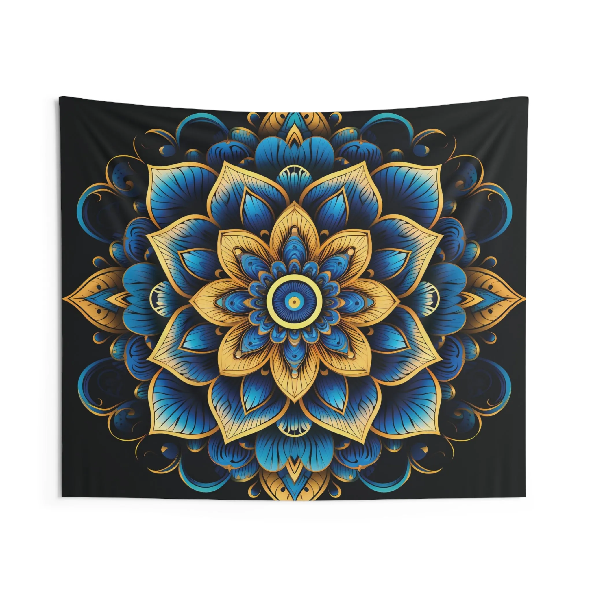 Blue & Gold Boho Floral Wall Hanging Mandala Tapestry #4