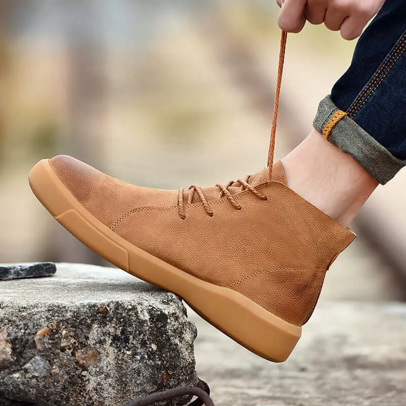 British leather men’s shoes medium-top boots