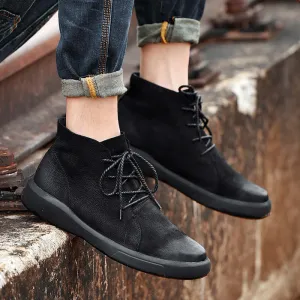 British leather men’s shoes medium-top boots