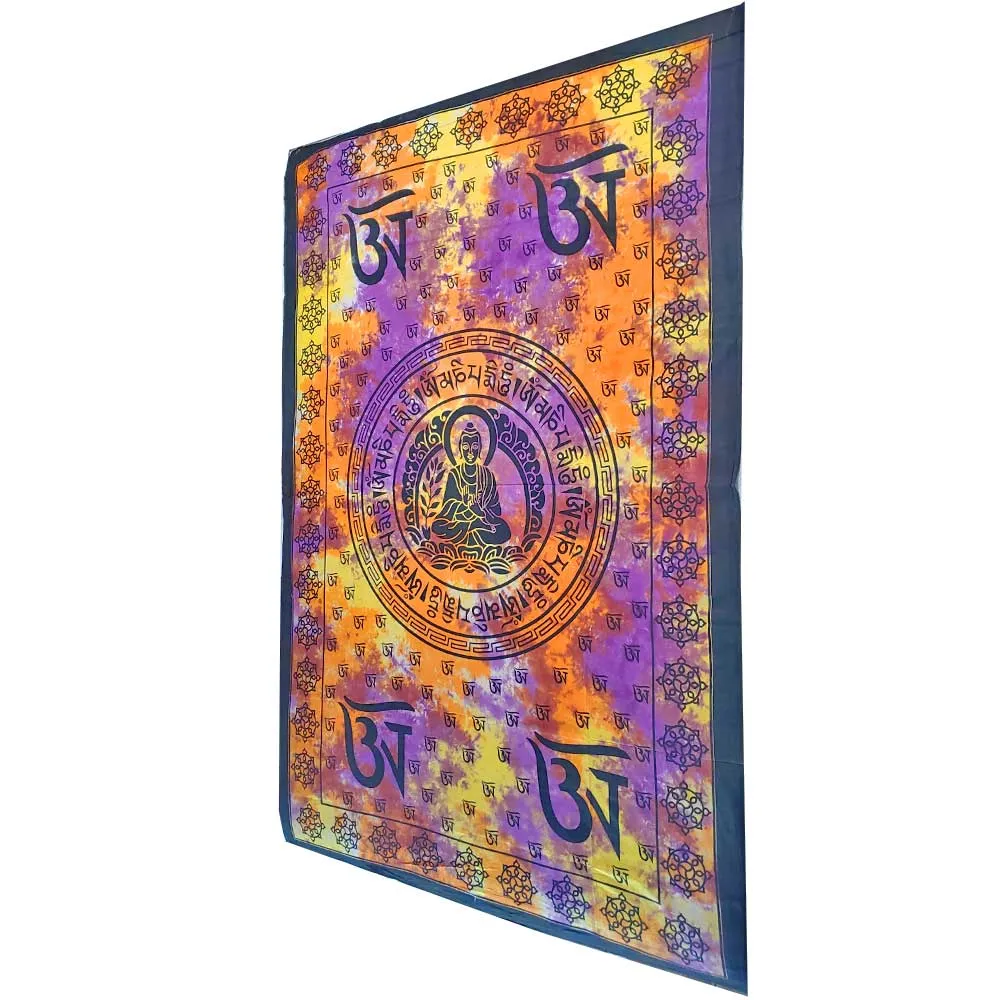 Buddhist Om Symbol Tapestry Wall Hanging with Seven Chakra Symbol Border