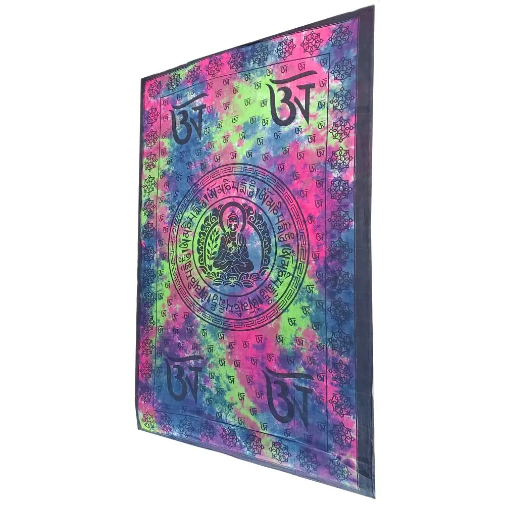Buddhist Om Symbol Tapestry Wall Hanging with Seven Chakra Symbol Border