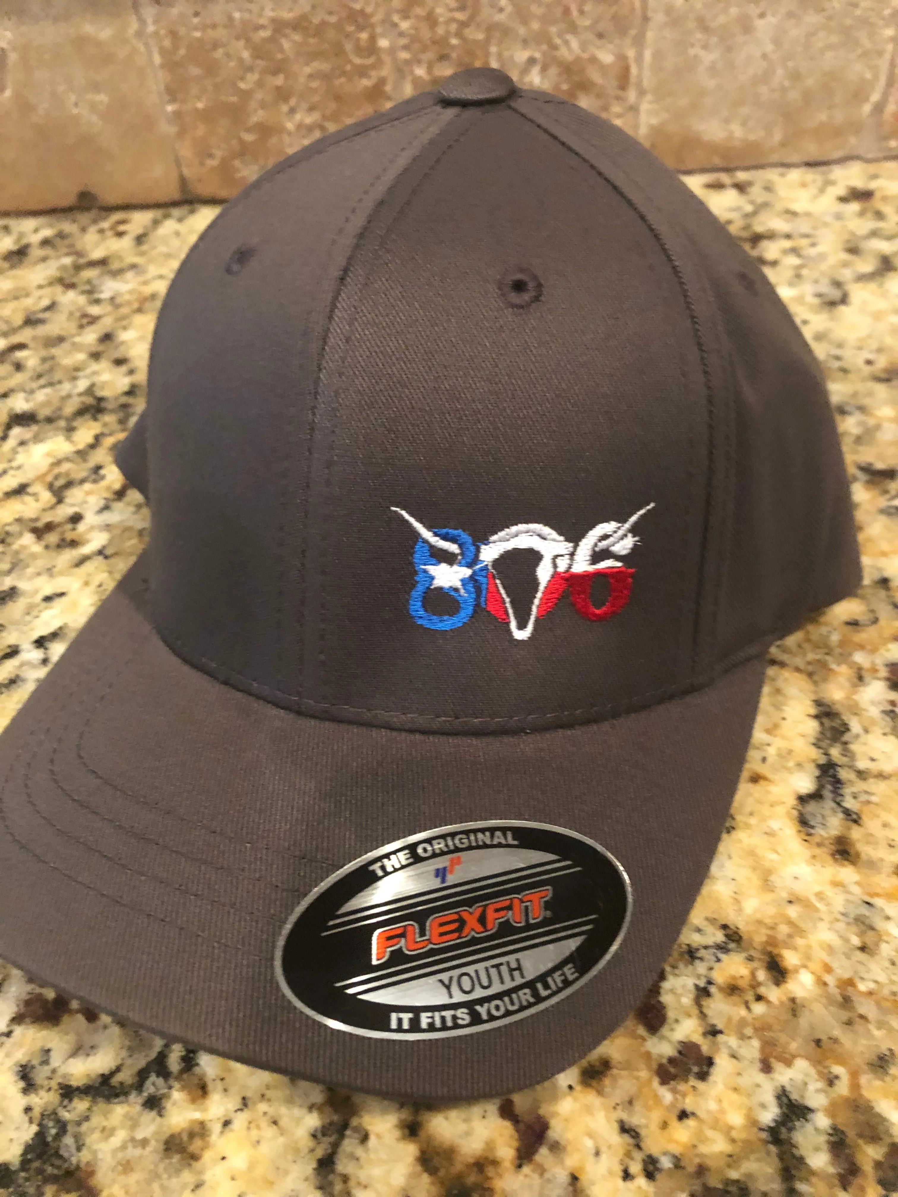 Charcoal Grey Flex Fit YOUTH hat Texas Flag Logo