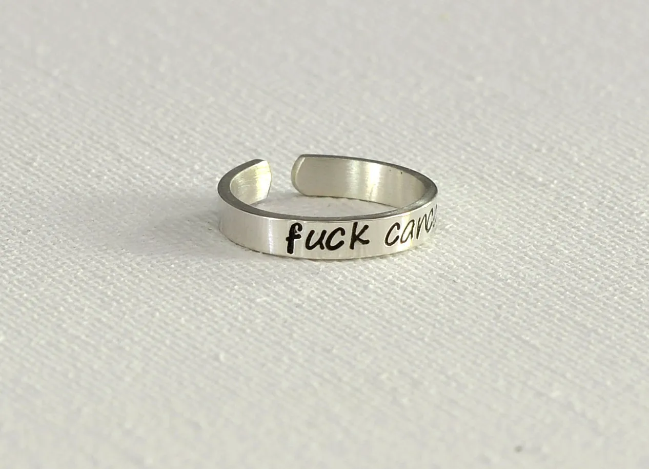 f cancer silver toe ring for cancer awareness