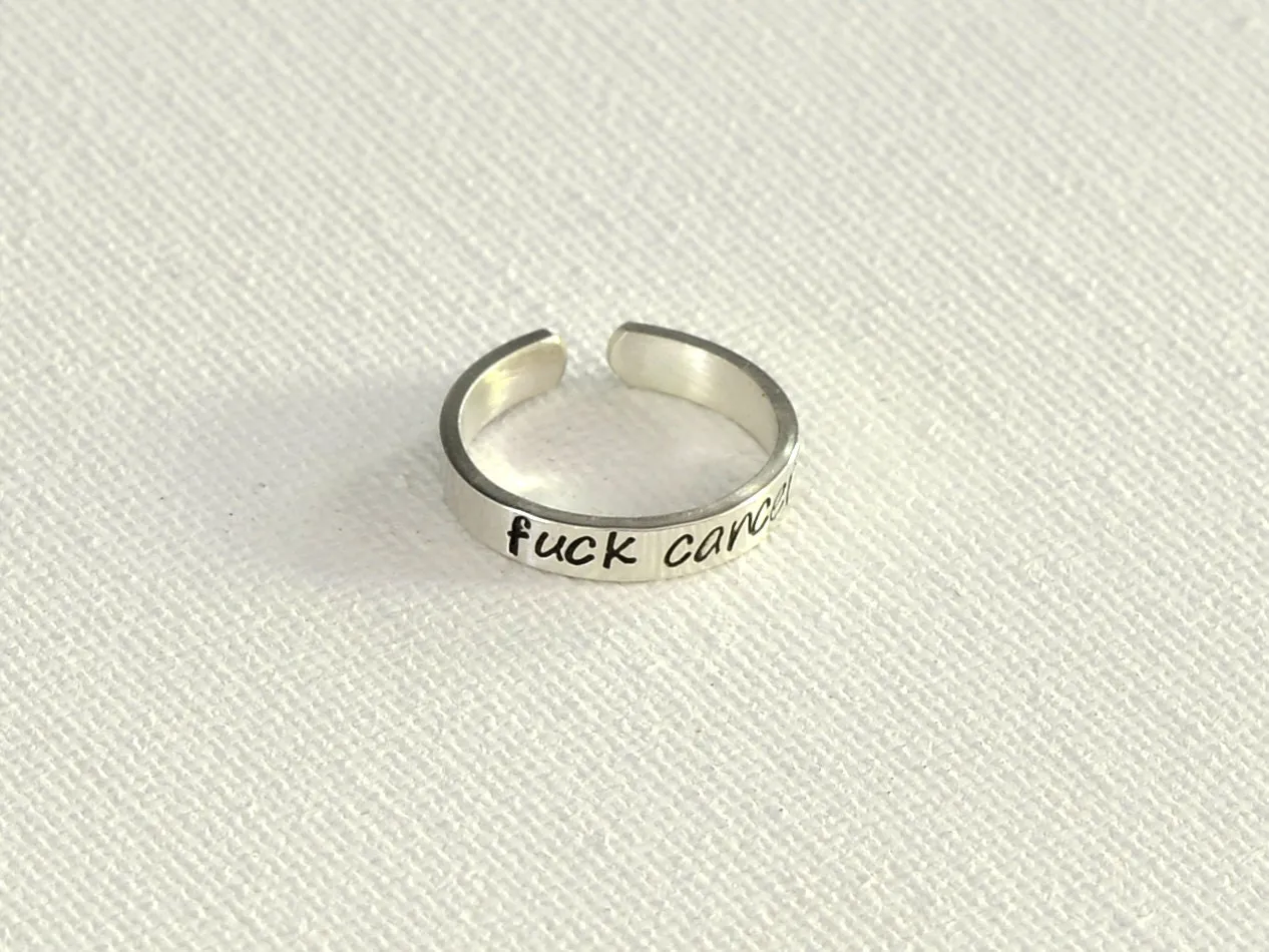 f cancer silver toe ring for cancer awareness
