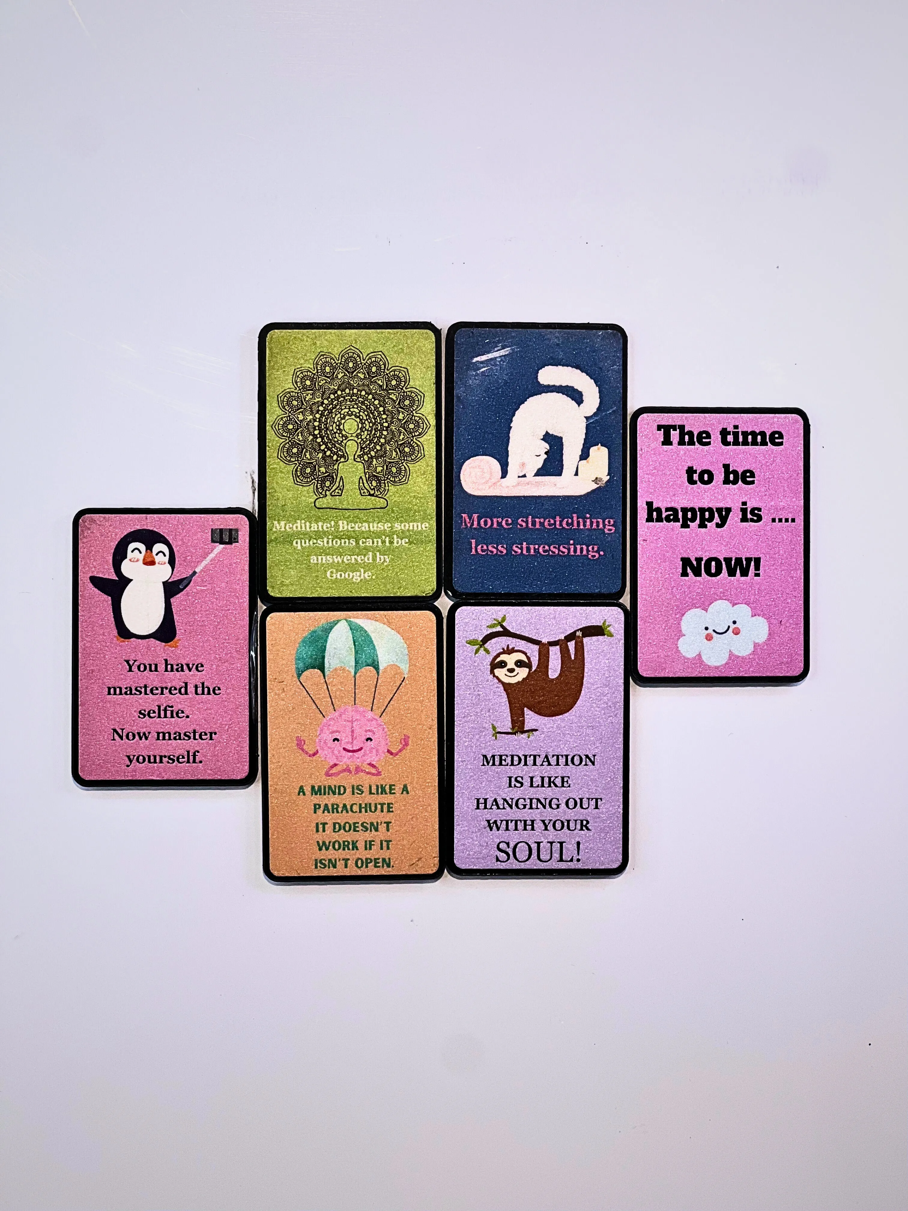 FRIDGE MAGNETS MDF WHITEBOARD MAGNETS YOGA FUNNY QUOTES - SET OF 6