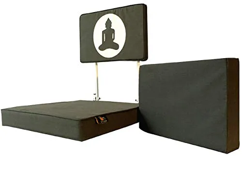 Friends of Meditation Large Vipassana Meditation Chair with Back Support Cushion (100% Cotton, Green, Seat Size: 21x18 inches)