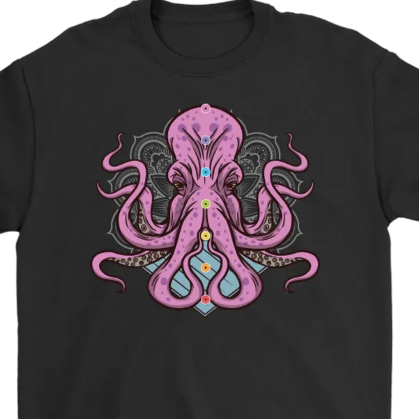 Funny Yoga T-shirt, Funny Octopus Shirt, Funny Chakra Shirt, Octopus Chakra T-shirt, Octopus T-shirt