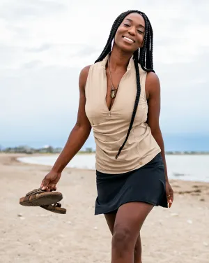 Get Soaked Sleeveless Swim Top with Built-in Bra - Driftwood
