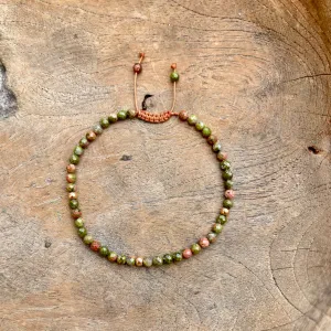 Gold -Unakite Adjustable Beaded Bracelet