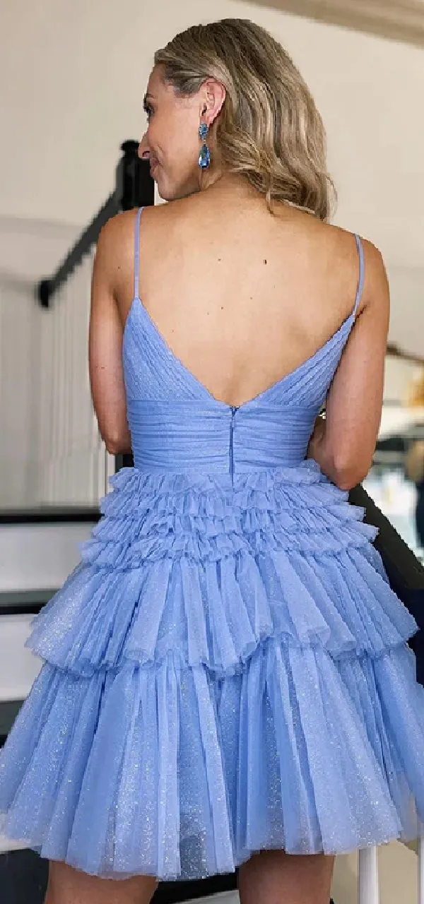 Gorgeous Spaghetti Straps A-line V-neck Short Homecoming Dresses Online, HD0724