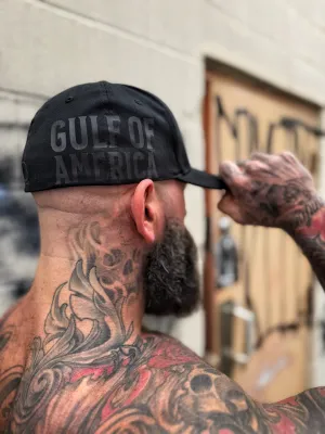 GULF OF AMERICA BLACK ON BLACK FLEXFIT COTTON HAT