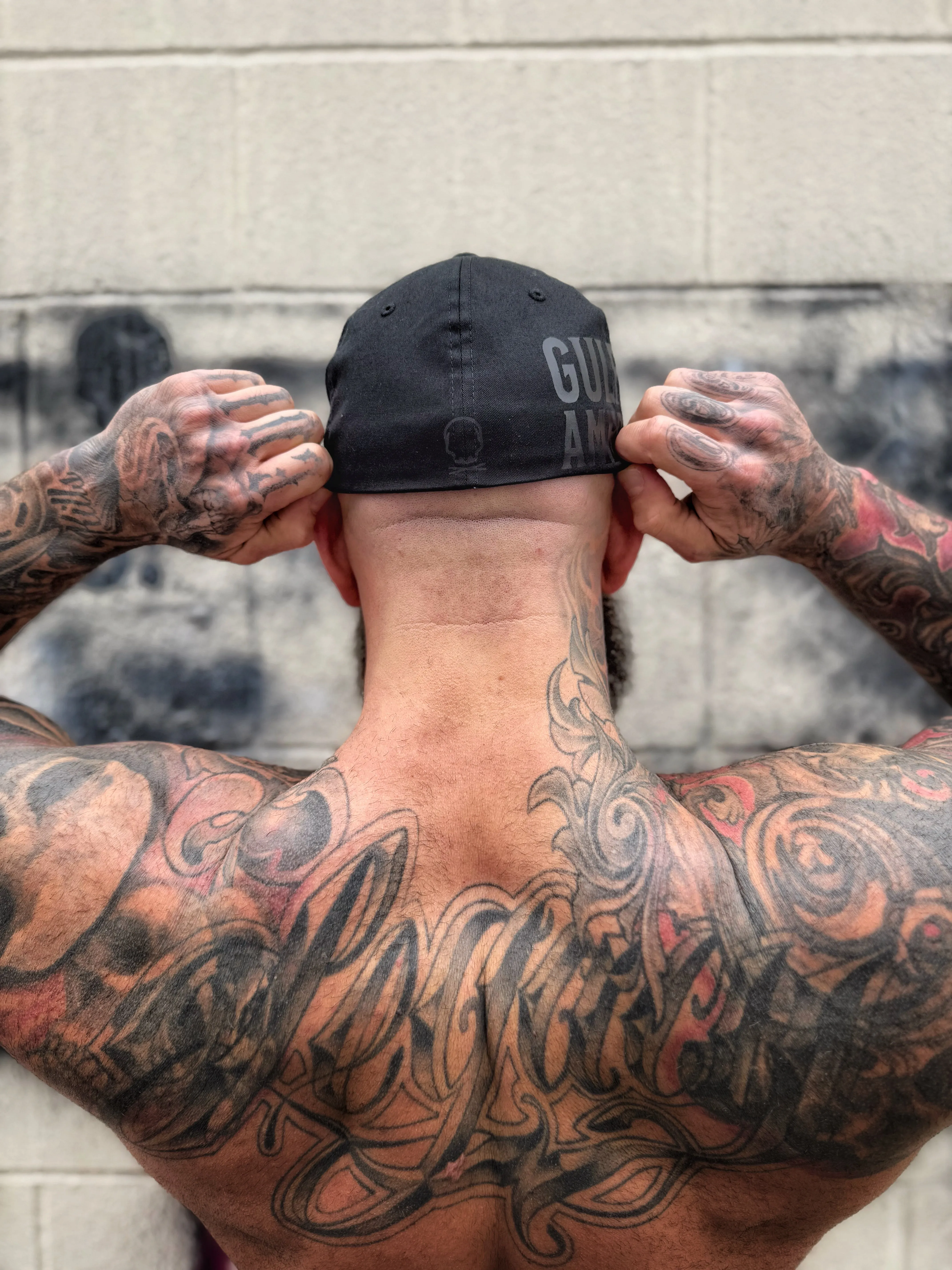 GULF OF AMERICA BLACK ON BLACK FLEXFIT COTTON HAT