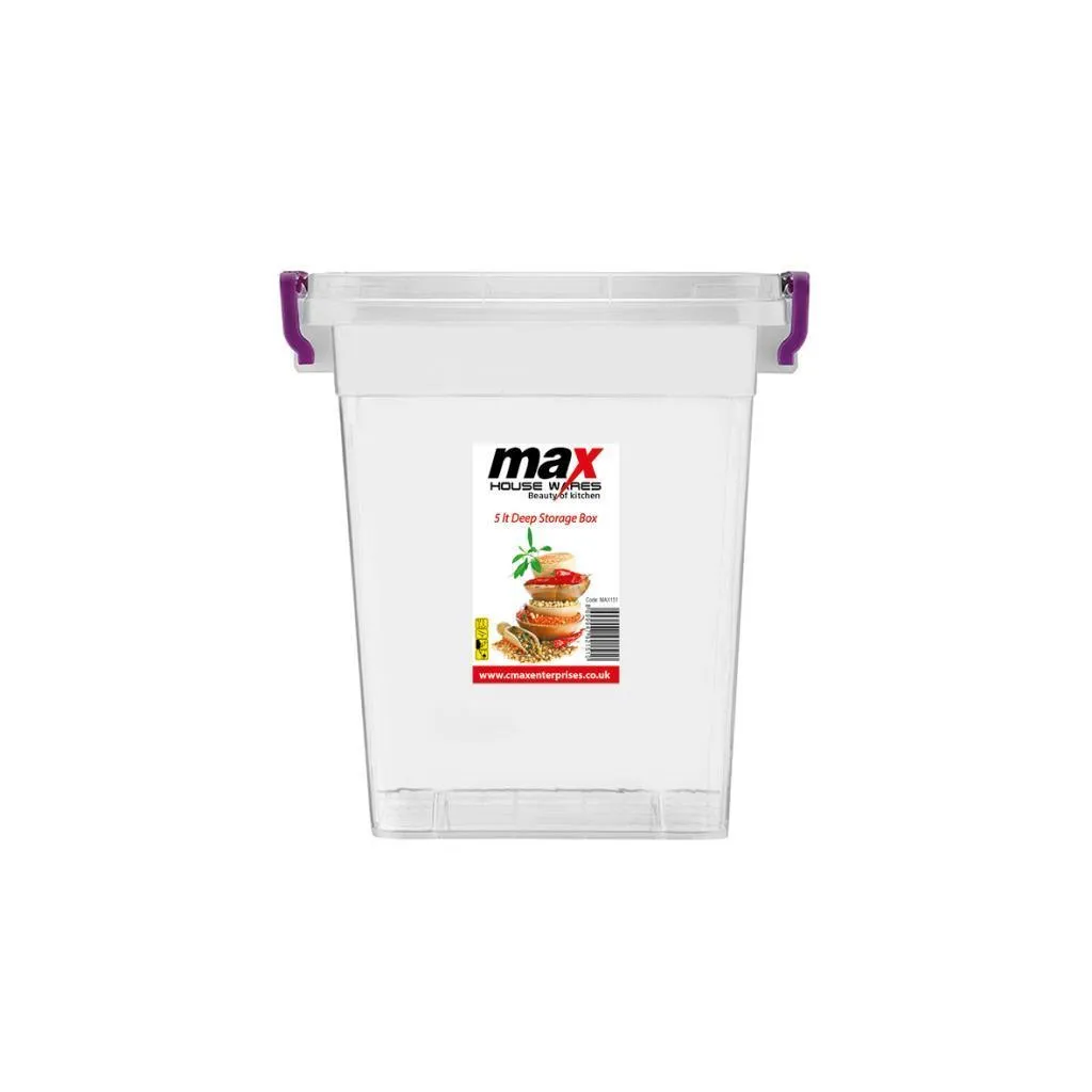 Household Multi Purpose DEEP Storage Container Clear Plastic 5 Litre MAX-151