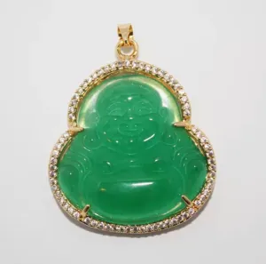 Jade Buddha necklace , Imperial Green Jades Buddha Inlaid Rhinestone Pendant 18k gold plated buddha necklace ,buddah necklace ,buhddah neckl