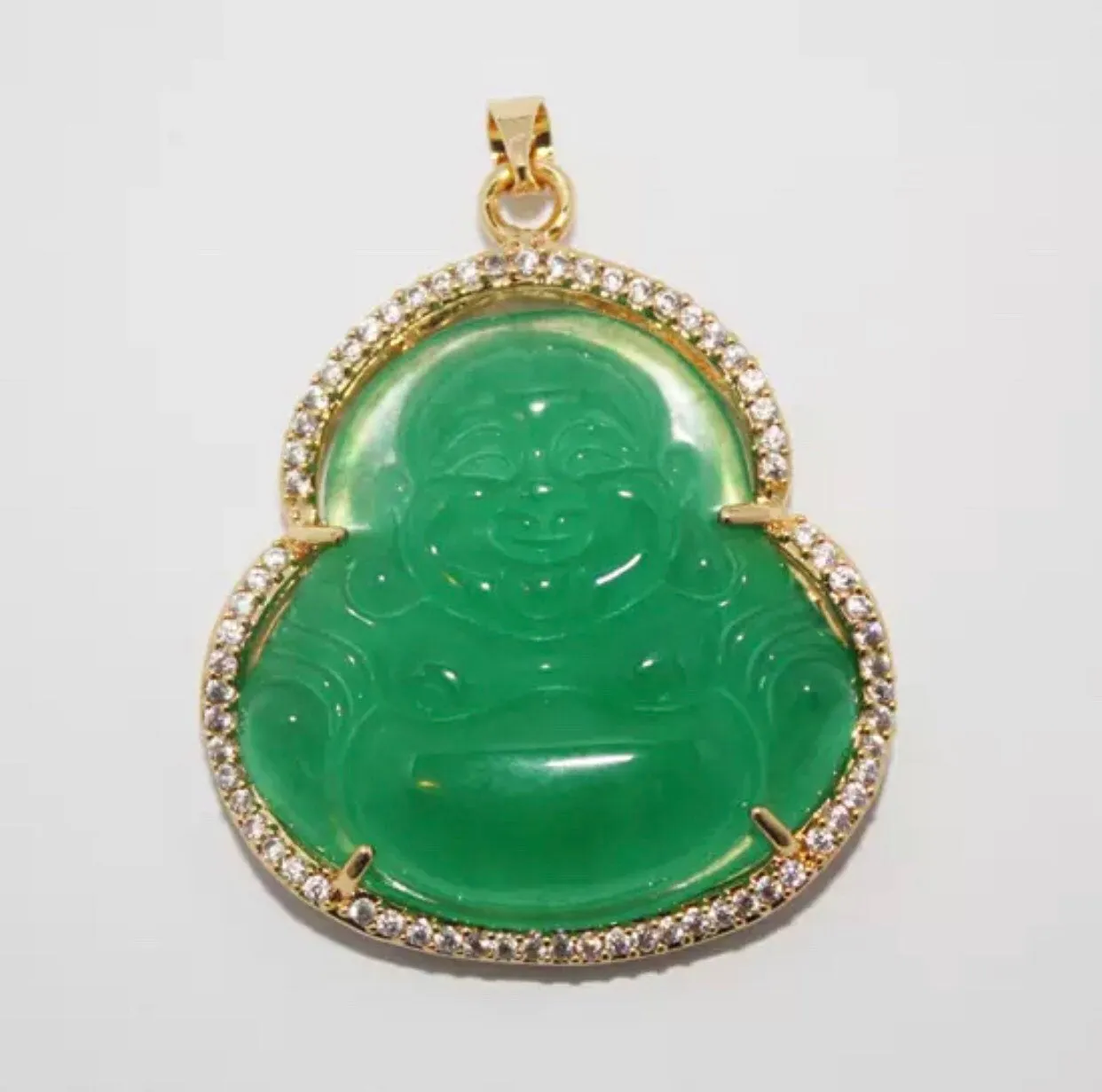 Jade Buddha necklace , Imperial Green Jades Buddha Inlaid Rhinestone Pendant 18k gold plated buddha necklace ,buddah necklace ,buhddah neckl