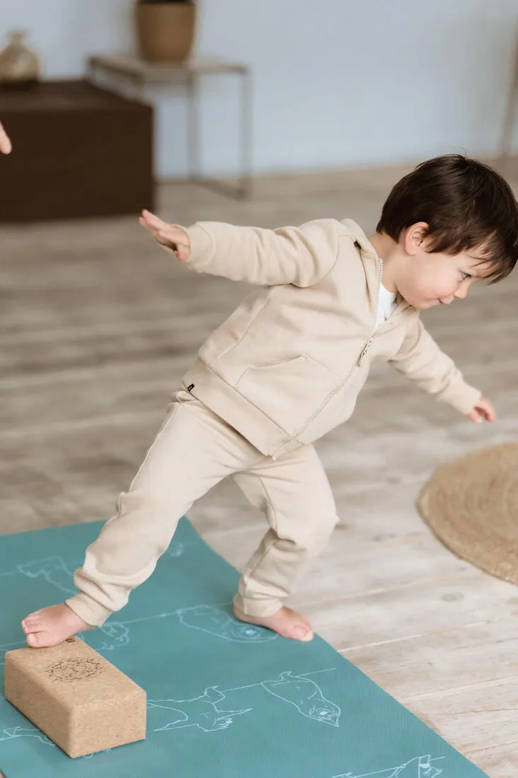 Kids' Yoga Mat 150 cm ⨯ 60 cm ⨯ 5 mm - Khaki Bear