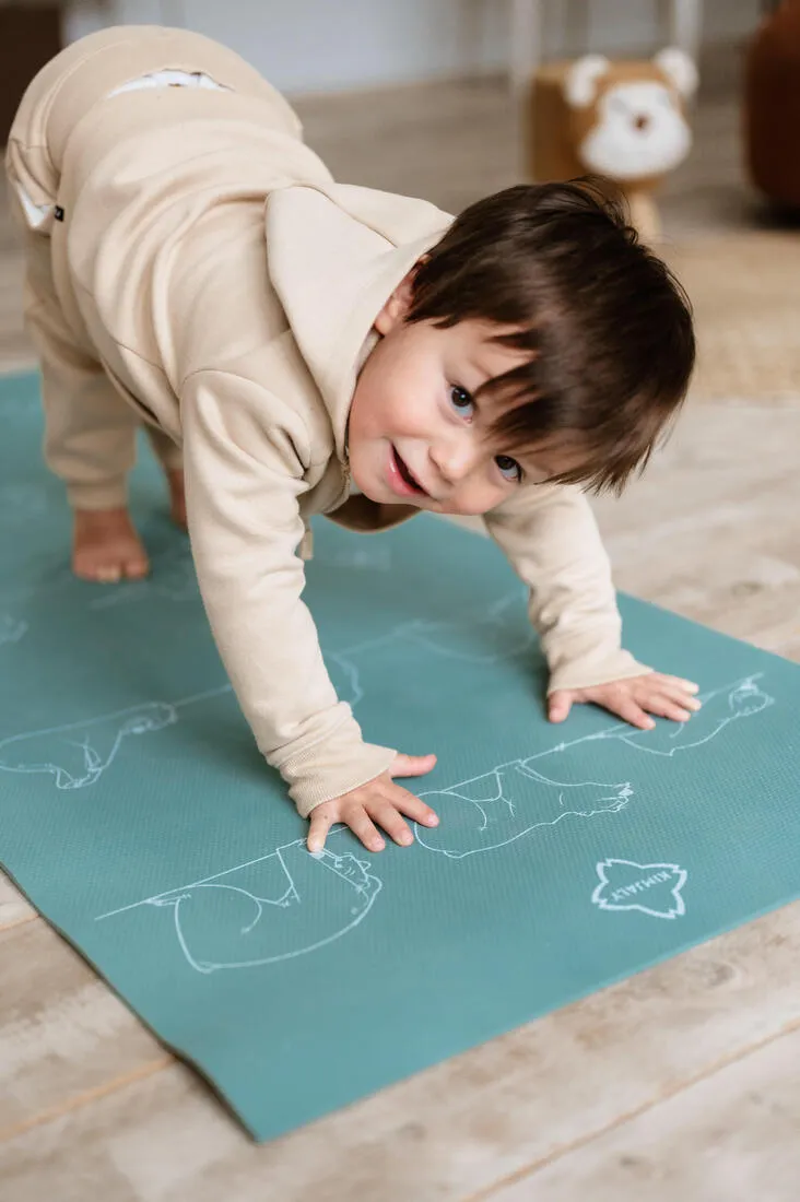 Kids' Yoga Mat 150 cm ⨯ 60 cm ⨯ 5 mm - Khaki Bear
