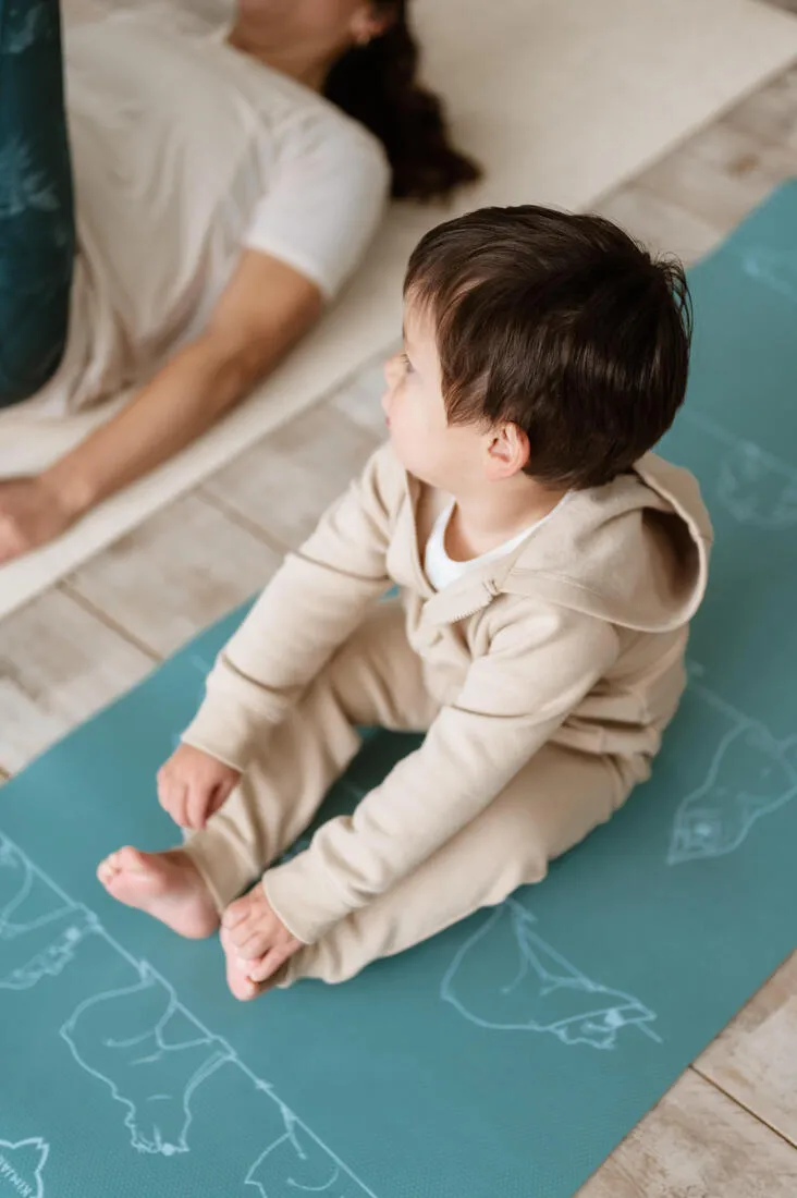Kids' Yoga Mat 150 cm ⨯ 60 cm ⨯ 5 mm - Khaki Bear