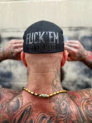 LET EM HATE BLACK ON BLACK BACK STYLE FLEXFIT COTTON HAT