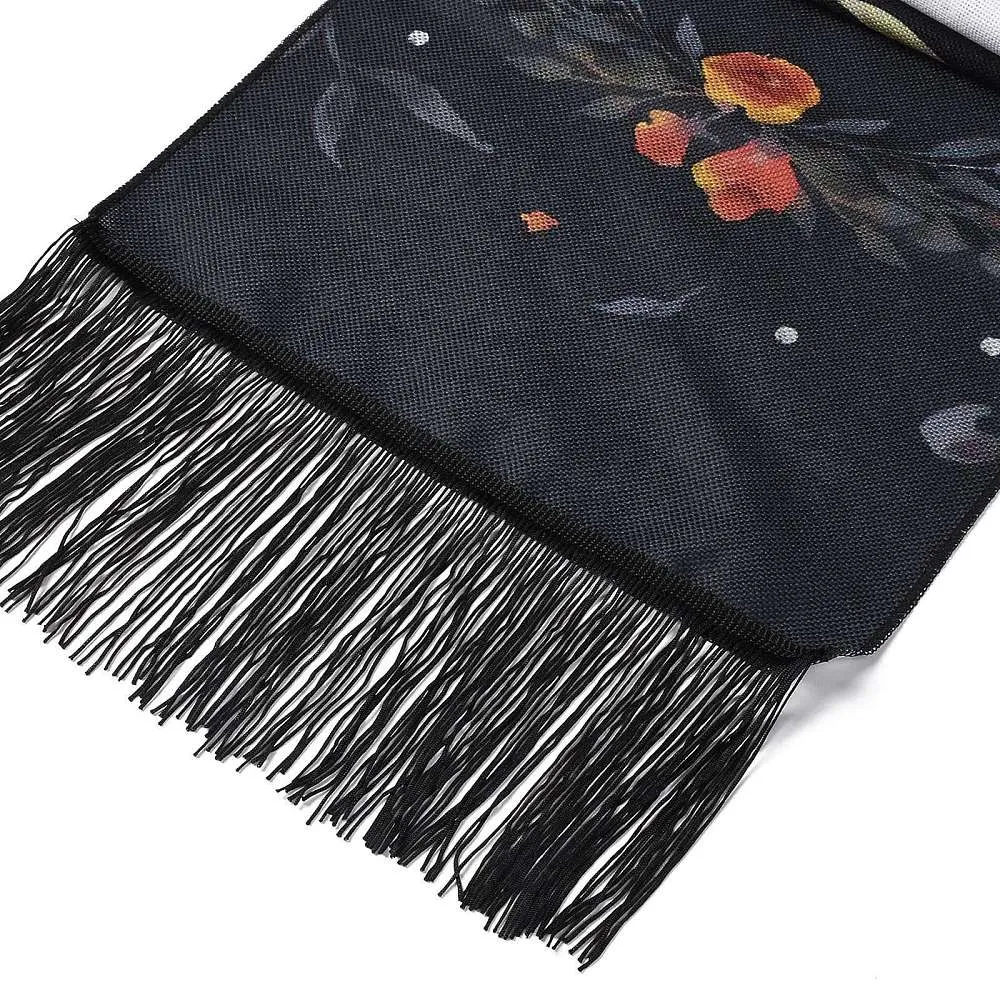 Long Black Moon Phases Flower Tapestry Wall Hanging