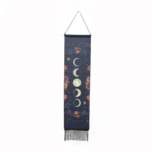 Long Black Moon Phases Flower Tapestry Wall Hanging
