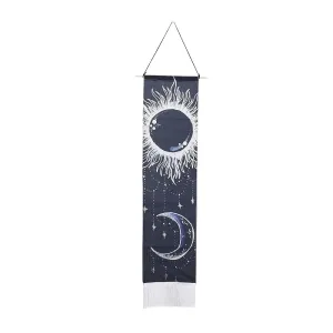Long Black Sun Moon Tapestry Wall Hanging