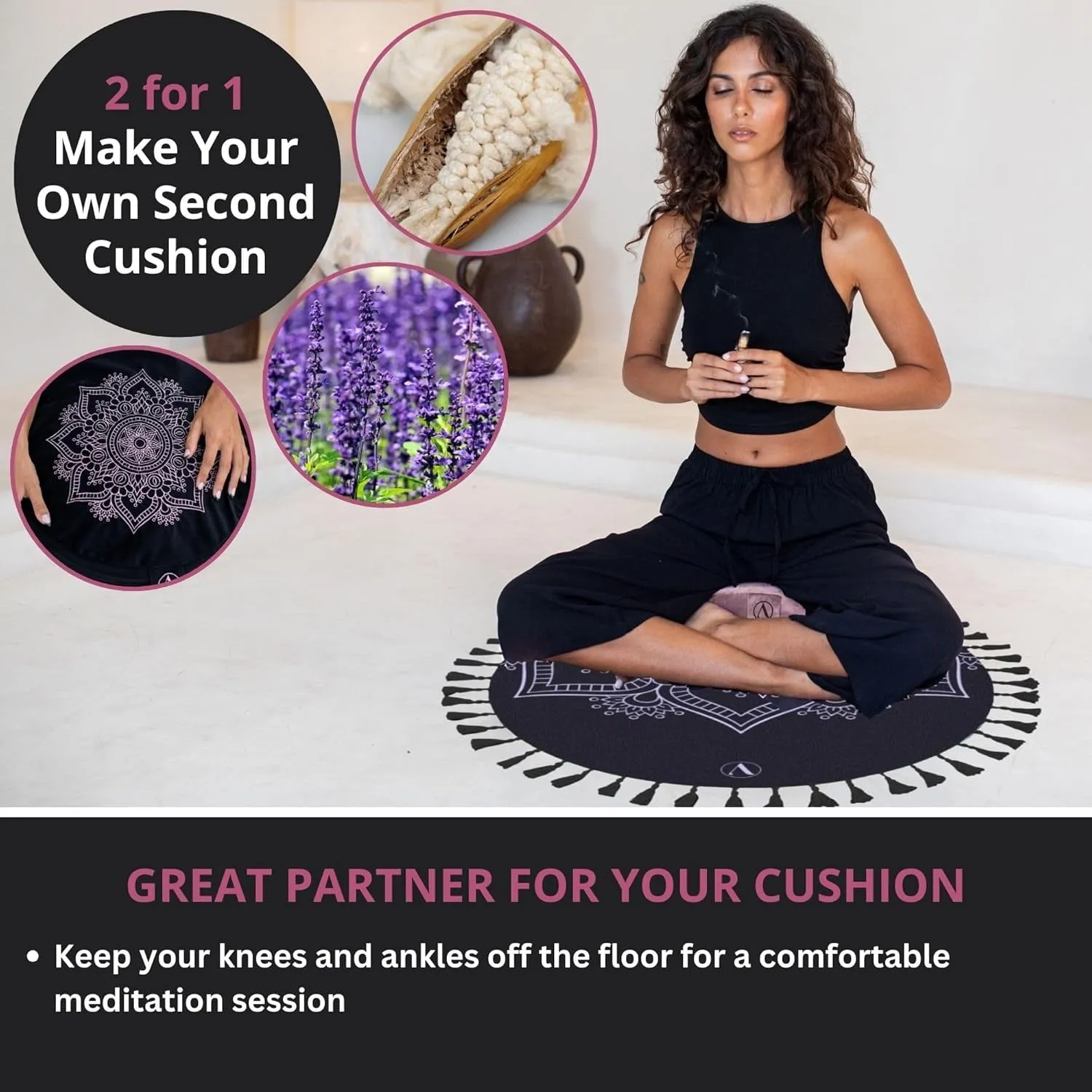Meditation Pillow Set with Small Meditation Mat & Extra Cushion Cover