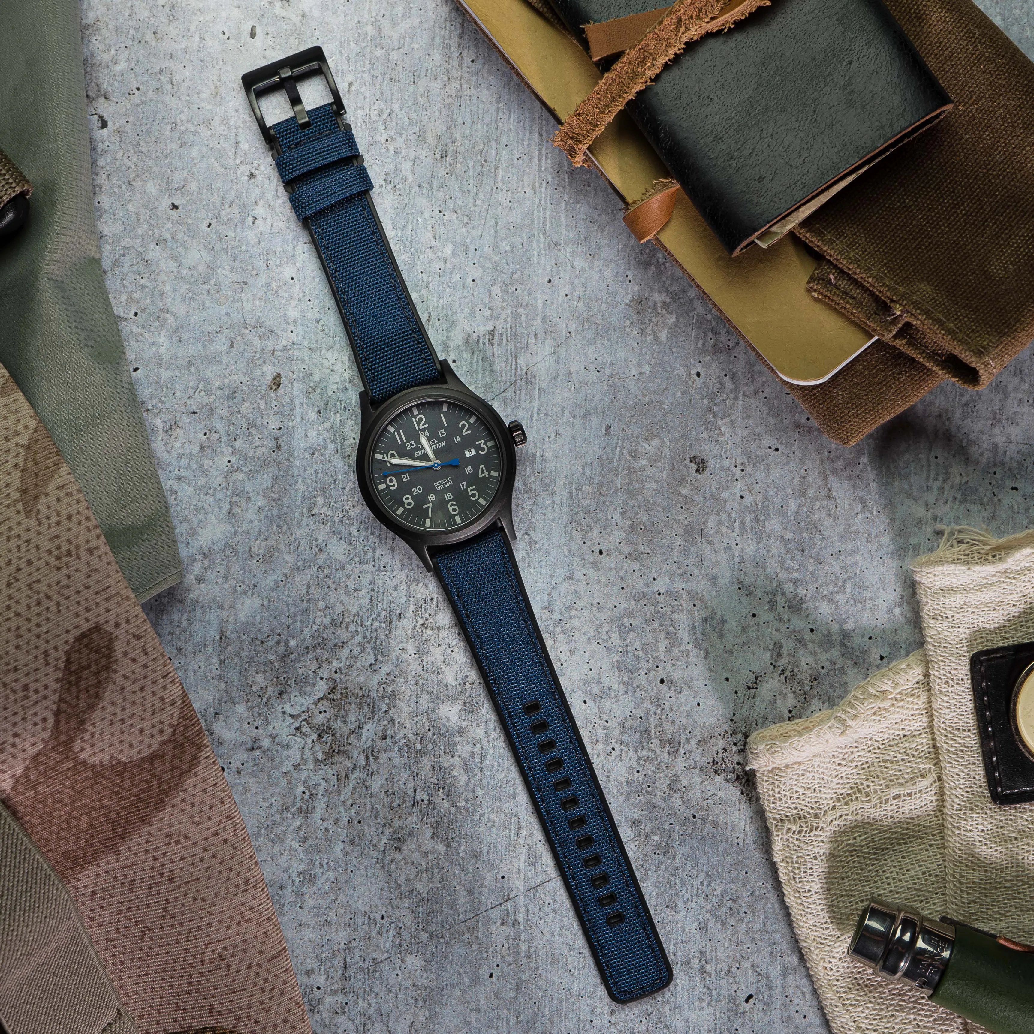 Navy Blue Cordura Fabric And Silicone Hybrid Watch Band