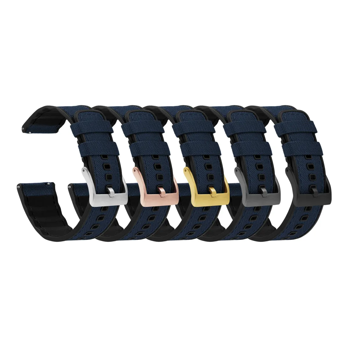Navy Blue Cordura Fabric And Silicone Hybrid Watch Band