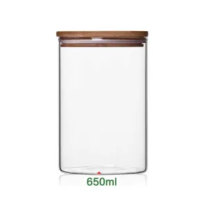 Newerlives Air Tight Storage Jar, Glass Storage Tank with a Natural Bamboo Lid, 450 ML, 650 ML, 950 ML (Bamboo, 650ML)
