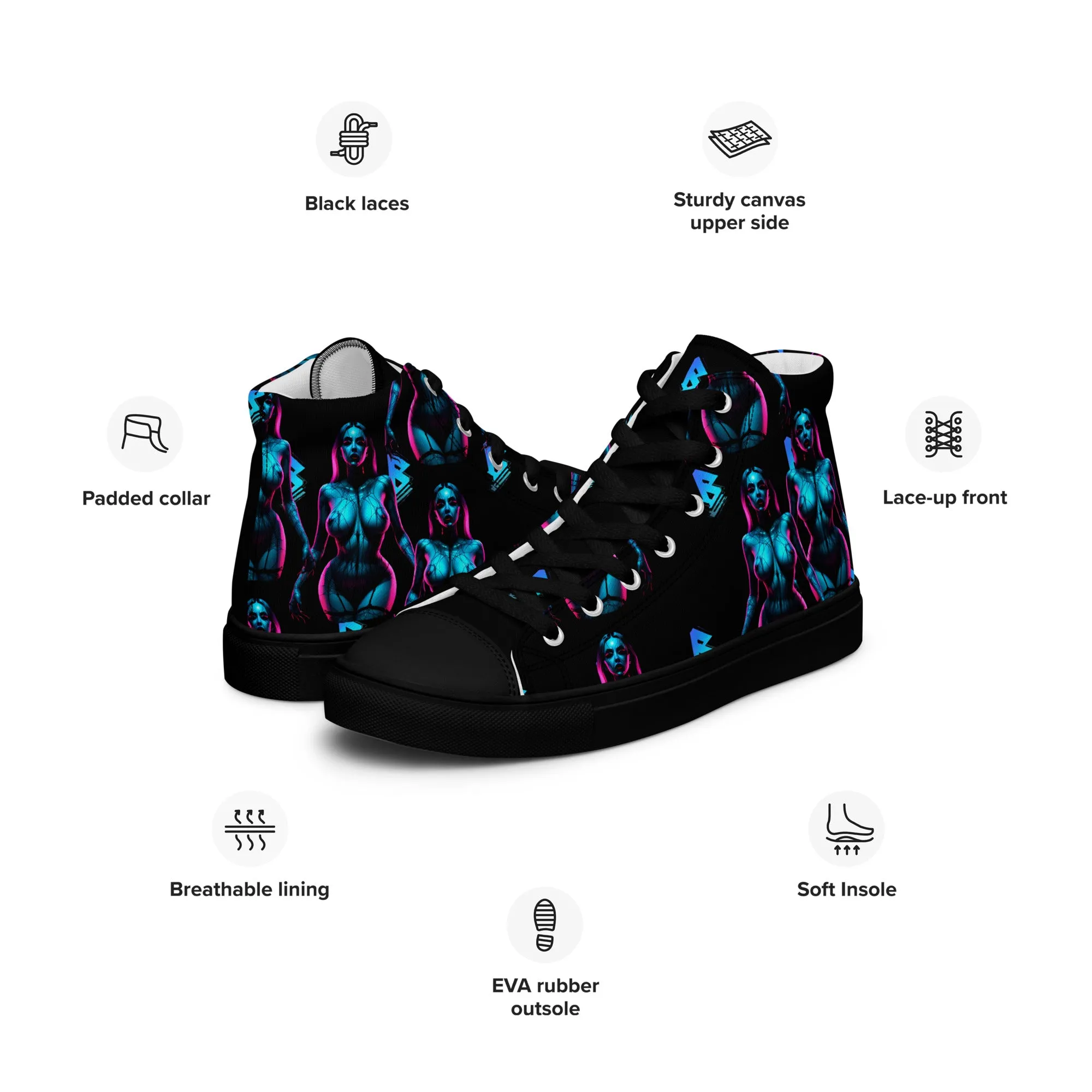 Pinup Turquoise Men’s high top canvas shoes
