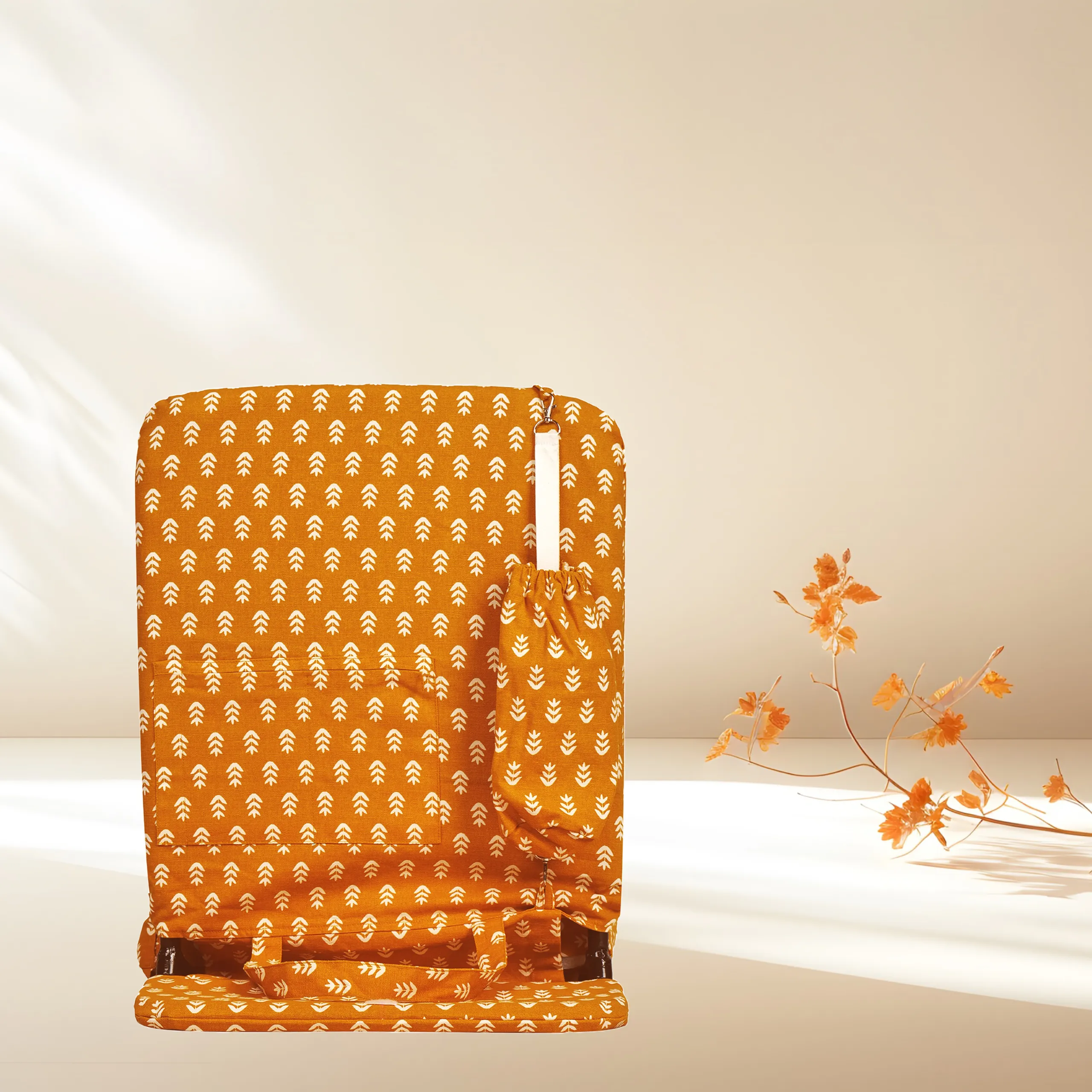Premium Artistic Meditation Chair | Orange Jaipuri Print